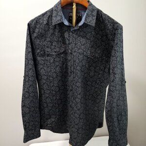 TRANQUILITY MAYHEM BLUE/GREY FLORAL PRINT LONG SLEEVE COTTON SHIRT MEN SIZE XL